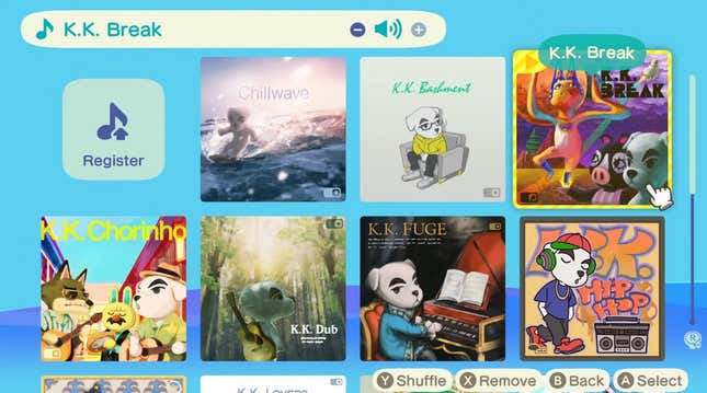 Album cover art shows which new K.K. Slider songs are coming to Animal Crossing: New Horizons. 