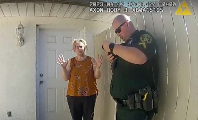 Susan Lorincz interacting with an officer in April, about two months before fatally shooting neighbor Ajike Owens.