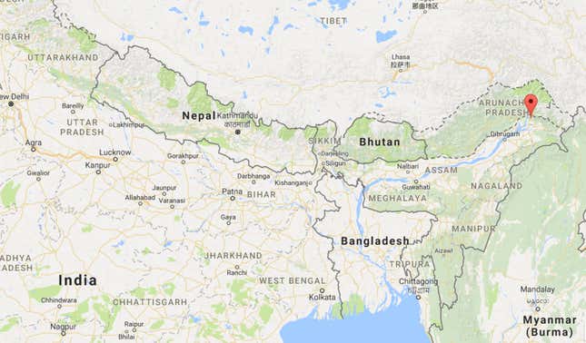 Location of Roing in Eastern Arunachal Pradesh, India.