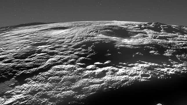 Perspective view of Pluto’s icy volcanic region. 