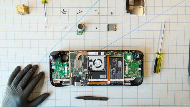 A screenshot from an October 2021 Steam Deck teardown video in which Valve strongly recommends against modifying the handheld PC.