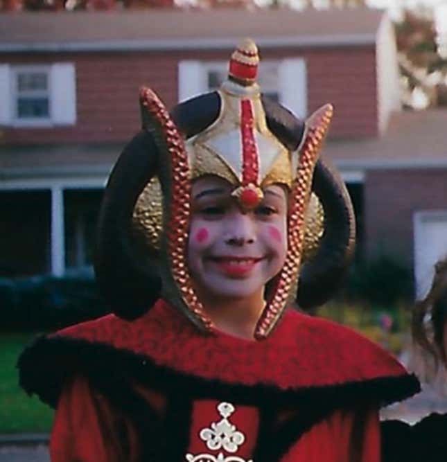 Senior Editor Alyssa Mercante in a Padmé Amidala Halloween costume when she was a child
