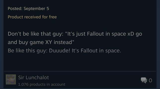 Snímek obrazovky zobrazující recenzi Starfield Steam.