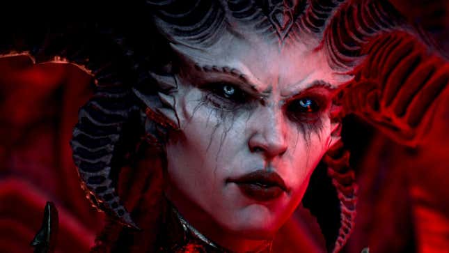 Diablo 4 demon lady staring off into the distance.