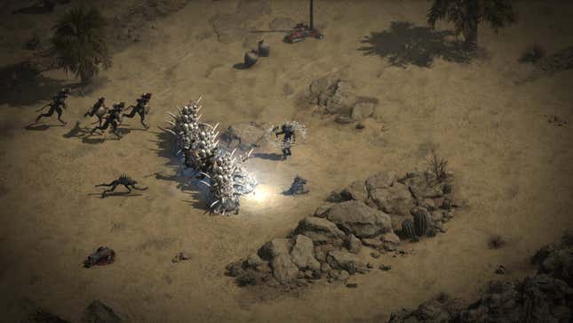 Diablo II'nin Necromancer'ı çöl ortamında bir kemik duvarı oluşturur