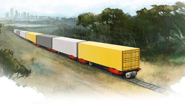An artist's impression of a convoy of Parallel Systems trains.