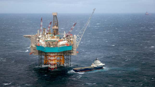 A supply ship at the Edvard Grieg oil field, in the North Sea, February 16, 2016.