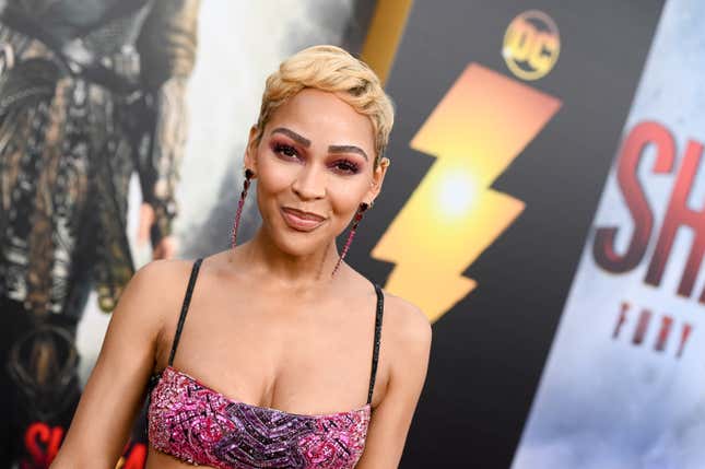 Meagan Good at the premiere of “Shazam! Fury of the Gods” on March 14, 2023 in Los Angeles, California.