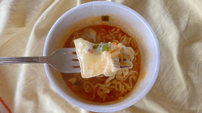 Image for article titled You Should Melt Brie Into Your Spicy Instant Ramen