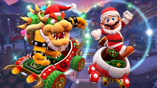 Mario and Bowser race to get their Black Friday deals. 