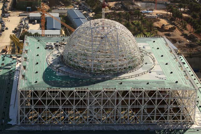 A view of the dome at the construction site of the new Great Mosque of Algiers, called Djemaa El Djazair, which is being built by the China State Construction Engineering Corporation (CSCEC), and overseen by Algeria's National Agency for Realization and Management (ANERGEMA) in Algiers, Algeria February 7, 2017.