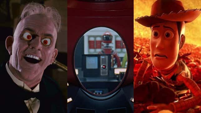 Scary scenes from non-horror movies are shown, including Who Framed Roger Rabbit, 2001: A Space Odyssey, and Toy Story 3.
