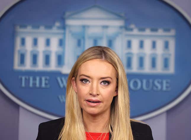 WASHINGTON, DC - JANUARY 07: White House Press Secretary Kayleigh McEnany speaks in the James Brady Press Briefing Room on January 07, 2021 in Washington, DC. McEnany delivered remarks a day after armed protesters breached the U.S. Capitol to disrupt the vote to ratify President-elect Joe Biden’s 306-232 Electoral College win over President Donald Trump. 
