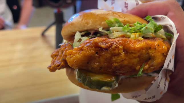 A chicken sandwich from Shaquille O'Neal's Big Chicken restaurant