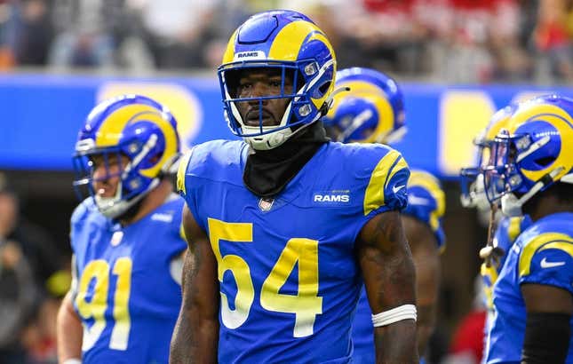 Oct 30, 2022; Inglewood, California, USA; Los Angeles Rams linebacker Leonard Floyd (54) during the second half of an NFL game against the San Francisco 49ers at SoFi Stadium.