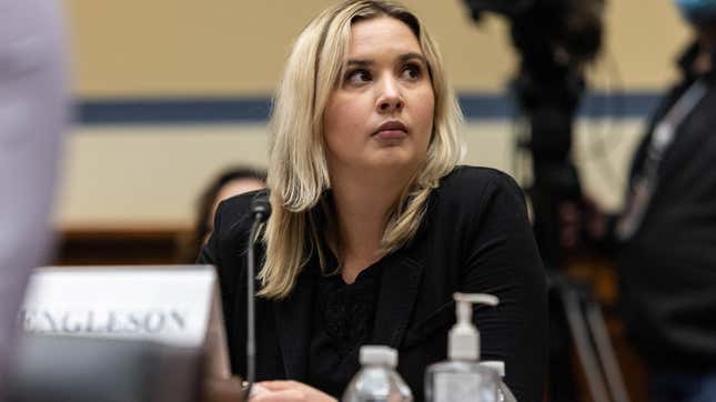 Rachel Engleson, former Washington Commanders director of marketing and client relations, during a congressional hearing on sexual harassment in her former workplace in February 2022.