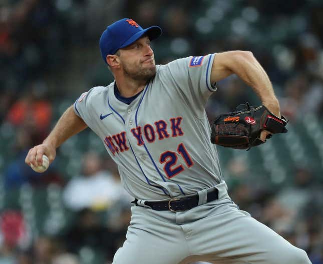 New York Mets  starter Max Scherzer (21) pitches against the Detroit Tigers during third-inning action in Game 2 of a doubleheader at Comerica Park in Detroit on Wednesday, May 3, 2023.

Tigersmets2 050323 Kd764