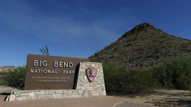 A sign marks the entrance to Big Bend National Park in Texas.