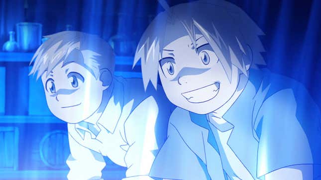 The central brothers are seen in their youth in a moment from Fullmetal Alchemist. 