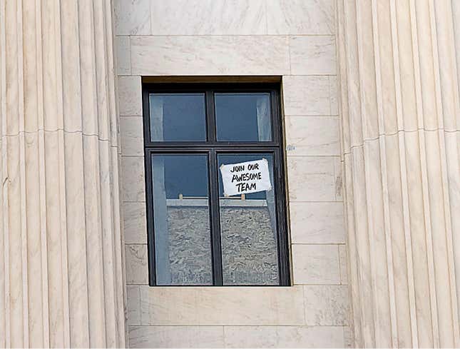 Image for article titled ‘Join Our Awesome Team,’ Reads Sign In Supreme Court Building Window