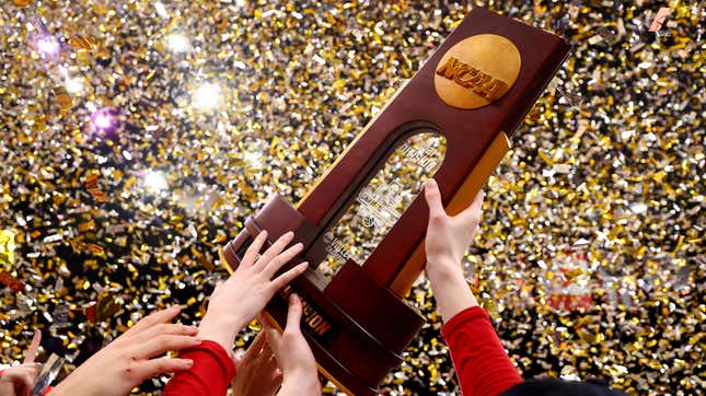 The Wisconsin Badgers celebrate after defeating the Nebraska Cornhuskers during the Division I Women’s Volleyball Championship on December 18, 2021, in Columbus, Ohio.