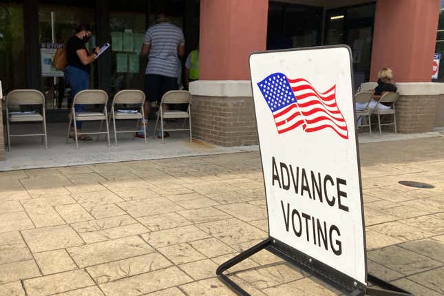 An Advanced Voting sign is seen, in Marietta, Ga. on Thursday, May 19, 2022 during Advanced Voting. The Georgia primary is Tuesday, May 24. 