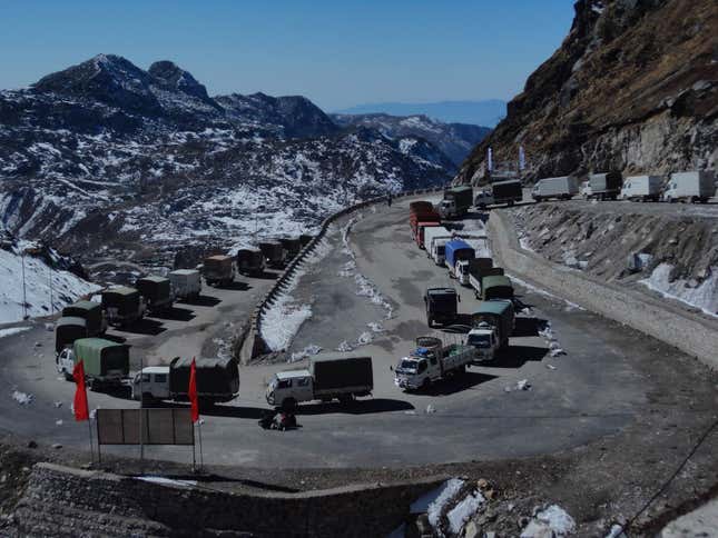 Chinese trucks at Nathula pass.