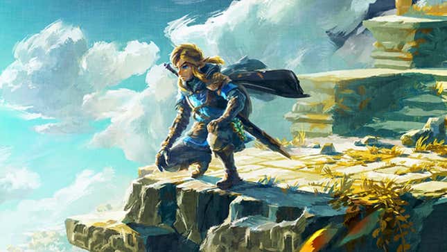 Link in the key art for The Legend of Zelda: Tears of the Kingdom. 