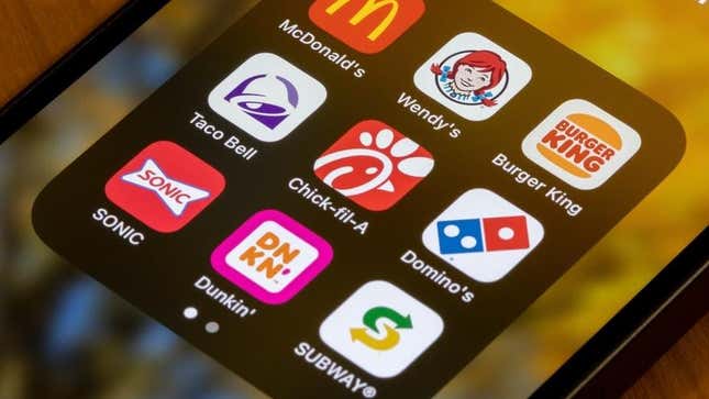 Fast food apps on phone screen
