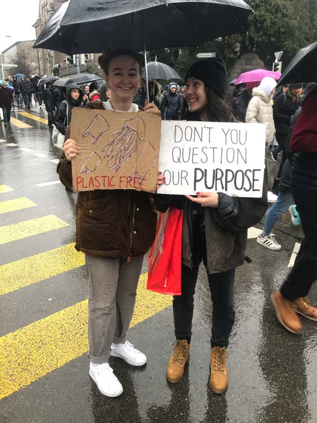 Activists walk in the Zurich Climate Strike on March 15, 2019.