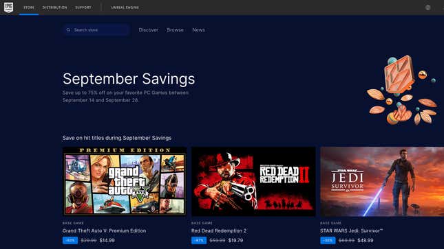 A screenshot of the merchantability  leafage   connected  the Epic Games store