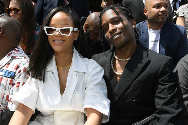 Rihanna and A$AP Rocky attend the Louis Vuitton Menswear Spring/Summer 2019 show on June 21, 2018 in Paris, France.
