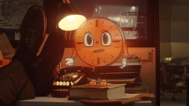 Animated orange clock character Miss Minutes from Loki.