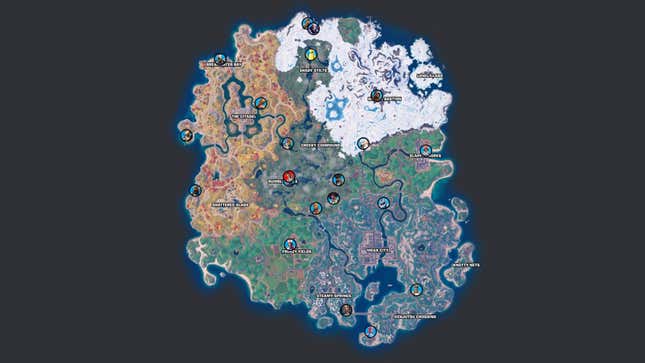 Bir harita, Fortnite NPC'lerinin yerini gösterir.