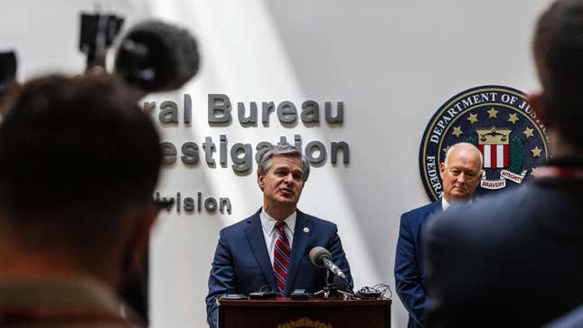 FBI Director Christopher Wray speaks during a news conference, Wednesday, Aug. 10, 2022, in Omaha, Nebraska.