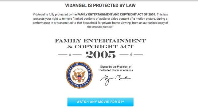A disclaimer on VidAngel’s site.