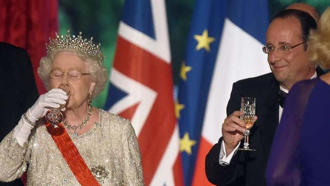 Queen Elizabeth II enjoying an alcoholic beverage