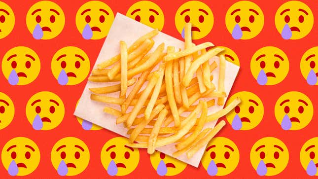 in-n-out fries on frowny face background