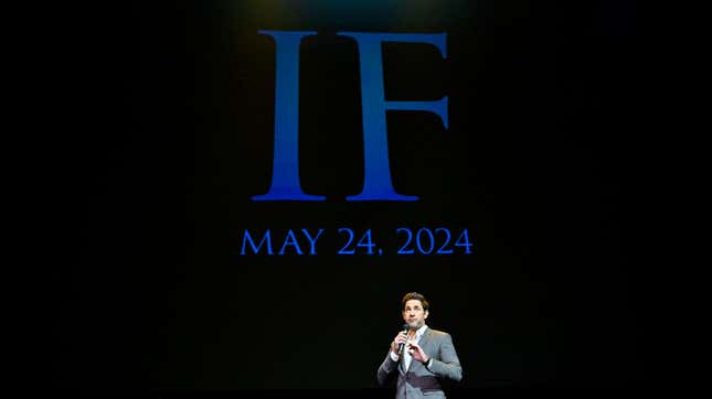John Krasinski on stage at CinemaCon 2023, talking about IF. 