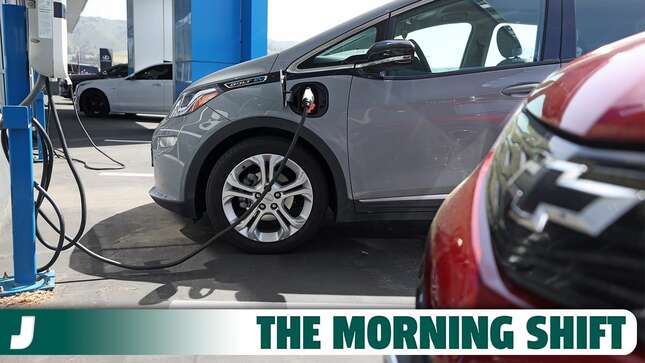 A gray Chevrolet Bolt charges at a station