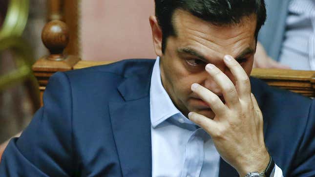 Greek Prime Minister Alexis Tsipras gestures during a parliamentary session in Athens, Greece June 28, 2015.