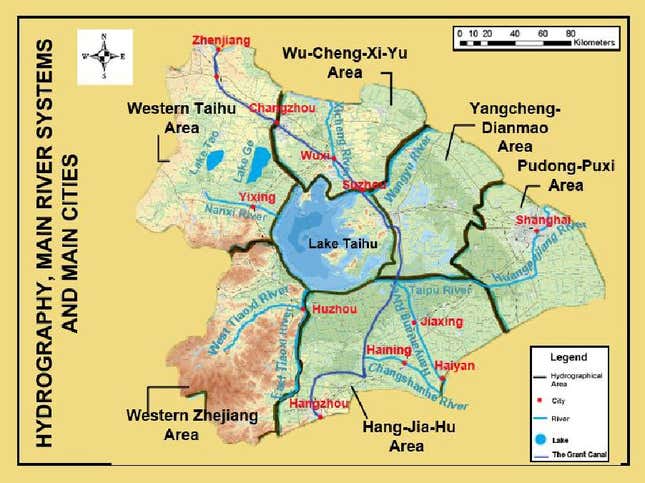 The Taihu River Basin (Kunshan is between Suzhou and Shanghai), which provides water for 30 million people.