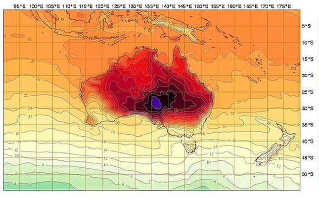 Image for article titled It’s so hot in Australia that they added new colors to the weather map