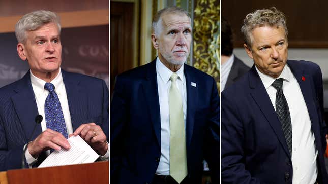 From left, Republican Senators Bill Cassidy, Thom Tillis, and Rand Paul, all of whom have expressed concern that new workplace protections for pregnant people entail mandated abortion coverage.