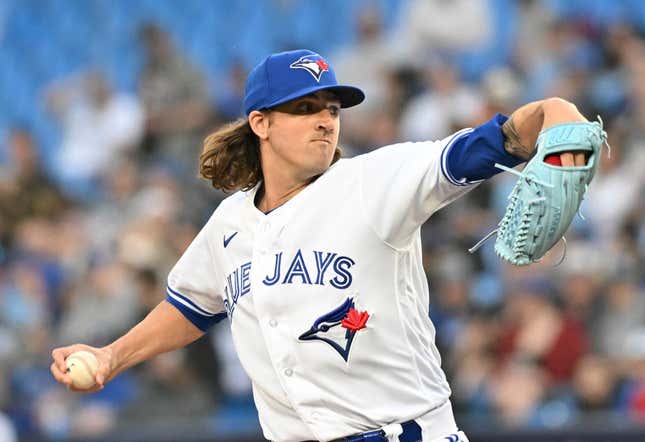 Apr 12, 2023; Toronto, Ontario, CAN;  Toronto Blue Jays starting pitcher Kevin Gausman (34) delivers a pitch against the Detroit Tigers in the first inning at Rogers Centre.