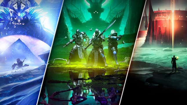 Art shows each of Destiny 2's three most recent major expansions. 