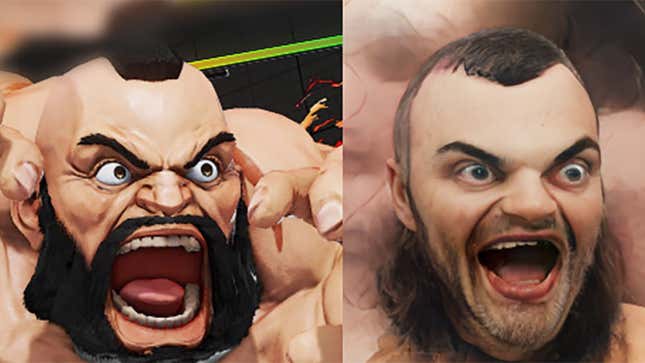 An AI transforms the face of Street Fighter character Zangief.