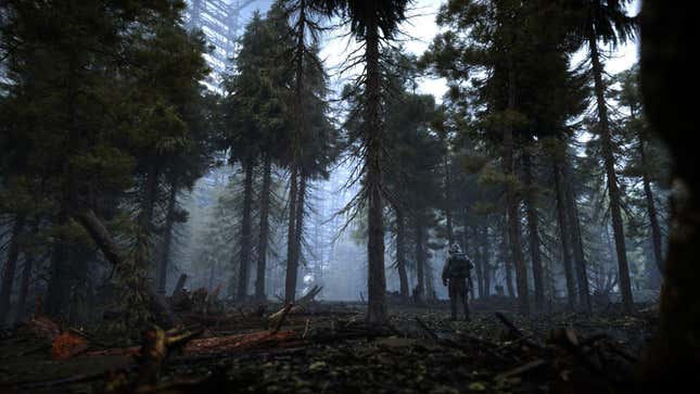 A guy stands in a forest in STALKER 2, one of the video games coming out in April 2022.