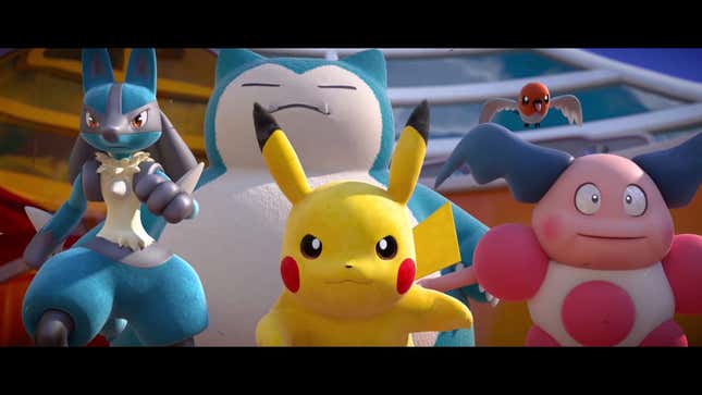 Five Pokémon about to do battle with other monsters in Pokémon Unite.