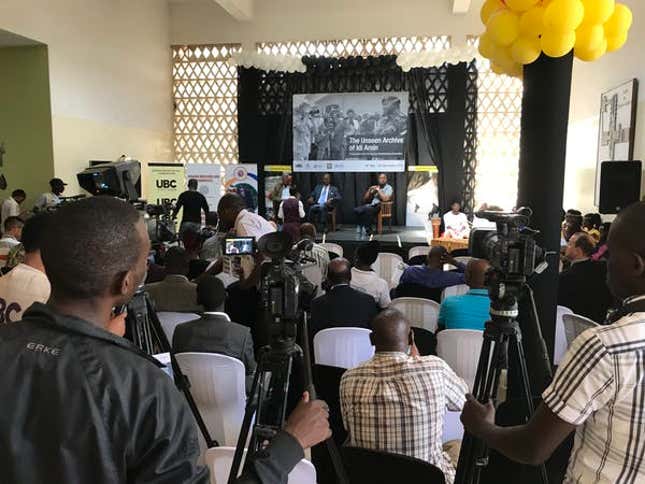 A panel discussion with former Amin cabinet ministers Henry Kyemba and Edward Rugumayo at the Uganda Museum in May.